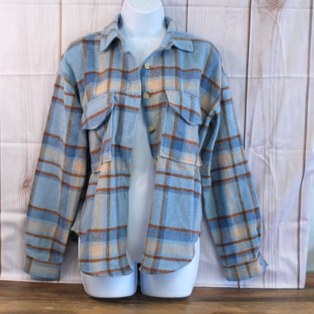 Ford Women's SM Heavy Flannel Botton Down Bronco Shirt Jacket Shacket 825A - Picture 2 of 2